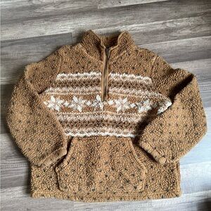 Style & Co. Tan Sherpa Half-Zip Pullover with Cream Accent